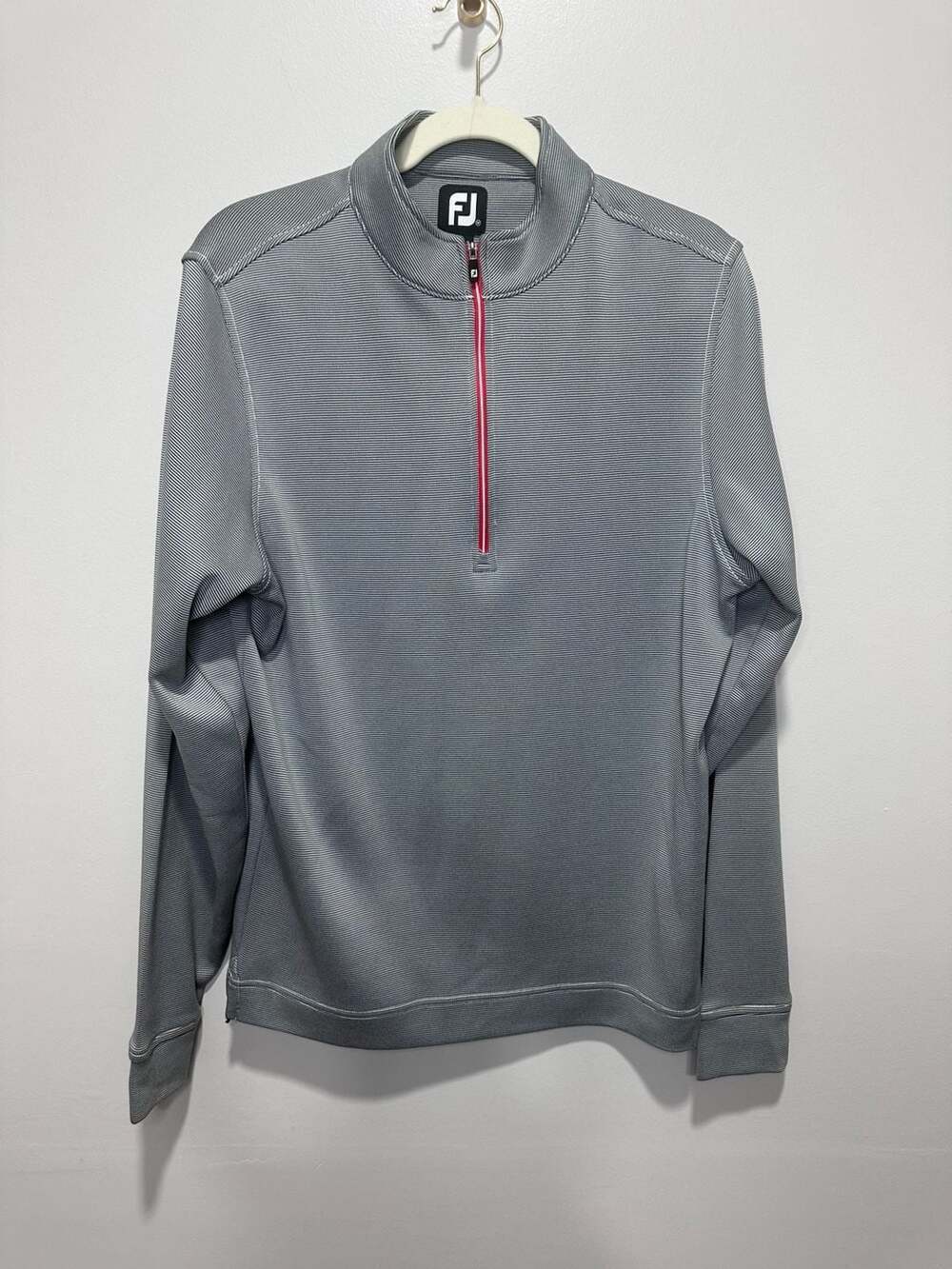 FootJoy Men's Micro-Stripe Quarter-Zip Golf Pullover, Grey/White, Size Medium